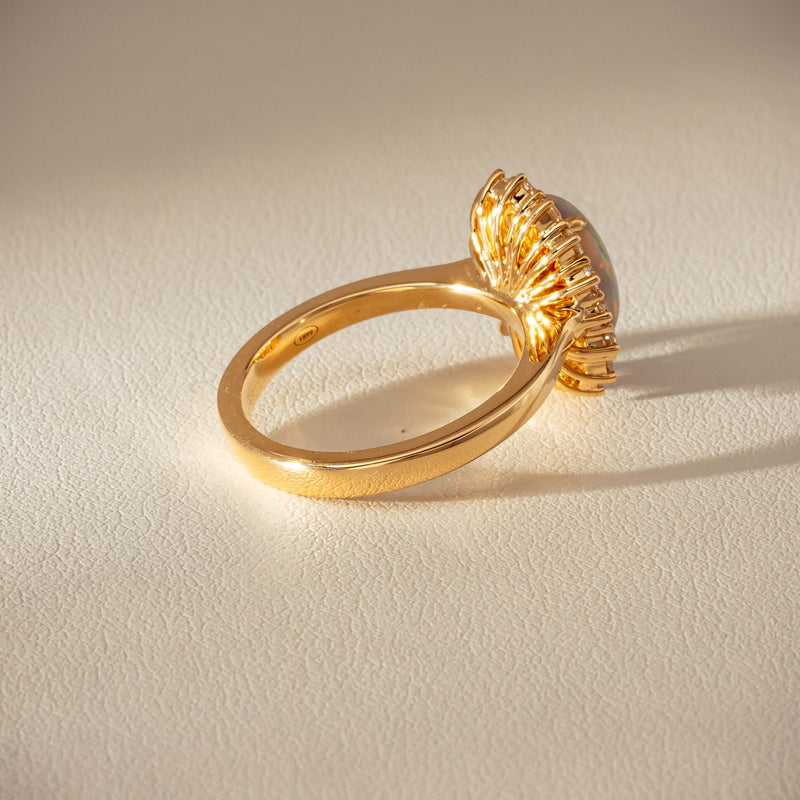 18ct Yellow Gold 1.70ct Opal & Diamond Belle Ring - Ring - Walker & Hall