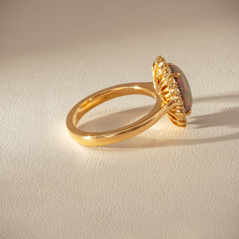 18ct Yellow Gold 1.70ct Opal & Diamond Belle Ring - Ring - Walker & Hall