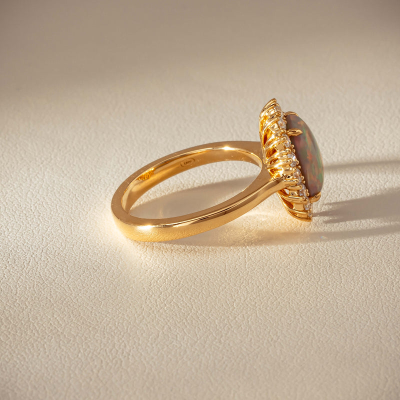 18ct Yellow Gold 1.70ct Opal & Diamond Belle Ring - Ring - Walker & Hall