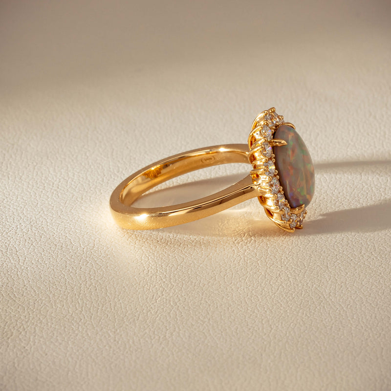 18ct Yellow Gold 1.70ct Opal & Diamond Belle Ring - Ring - Walker & Hall