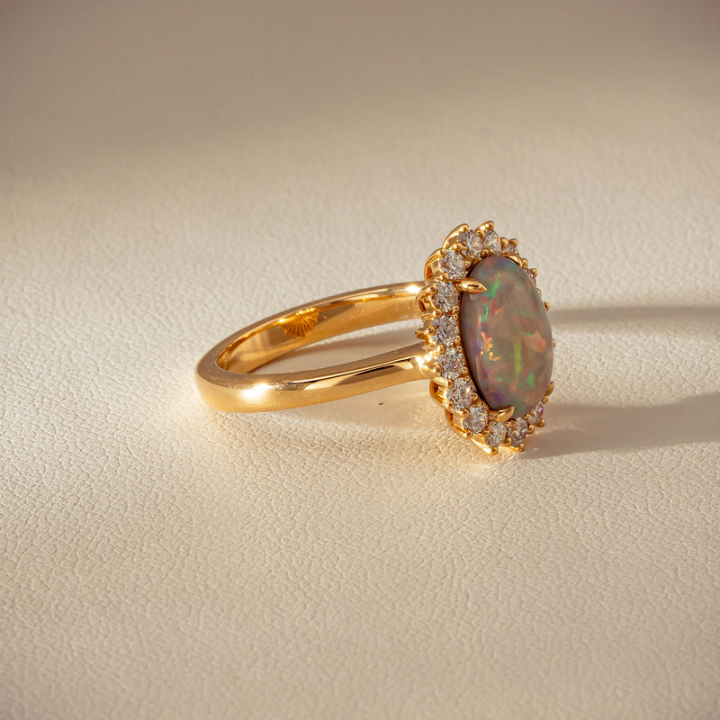 18ct Yellow Gold 1.70ct Opal & Diamond Belle Ring - Ring - Walker & Hall