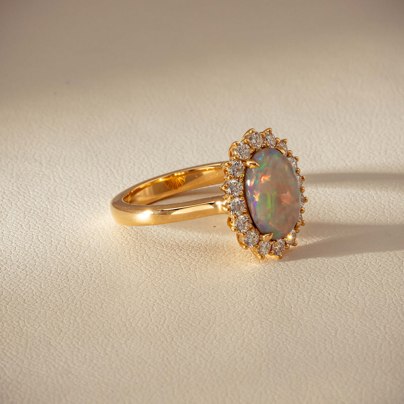 18ct Yellow Gold 1.70ct Opal & Diamond Belle Ring - Ring - Walker & Hall