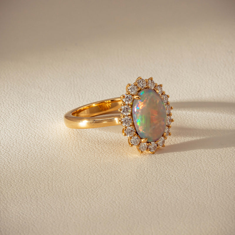 18ct Yellow Gold 1.70ct Opal & Diamond Belle Ring - Ring - Walker & Hall