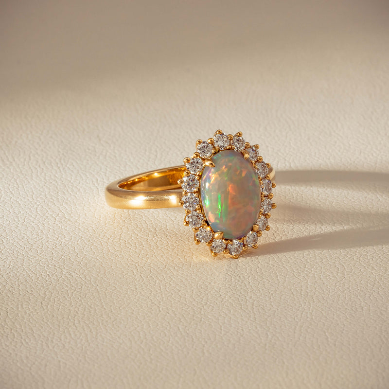 18ct Yellow Gold 1.70ct Opal & Diamond Belle Ring - Ring - Walker & Hall