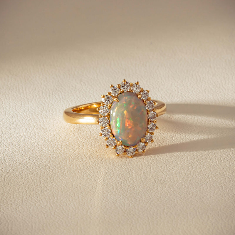 18ct Yellow Gold 1.70ct Opal & Diamond Belle Ring - Ring - Walker & Hall