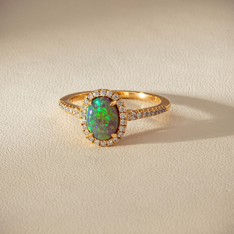 18ct Yellow Gold 1.25ct Opal & Diamond Mini Sierra Ring - Ring - Walker & Hall