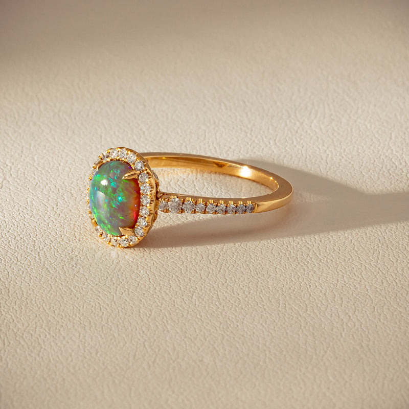 18ct Yellow Gold 1.25ct Opal & Diamond Mini Sierra Ring - Ring - Walker & Hall