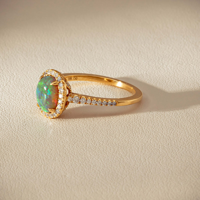 18ct Yellow Gold 1.25ct Opal & Diamond Mini Sierra Ring - Ring - Walker & Hall