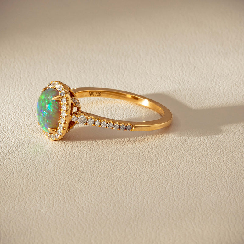 18ct Yellow Gold 1.25ct Opal & Diamond Mini Sierra Ring - Ring - Walker & Hall