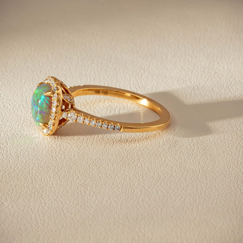 18ct Yellow Gold 1.25ct Opal & Diamond Mini Sierra Ring - Ring - Walker & Hall