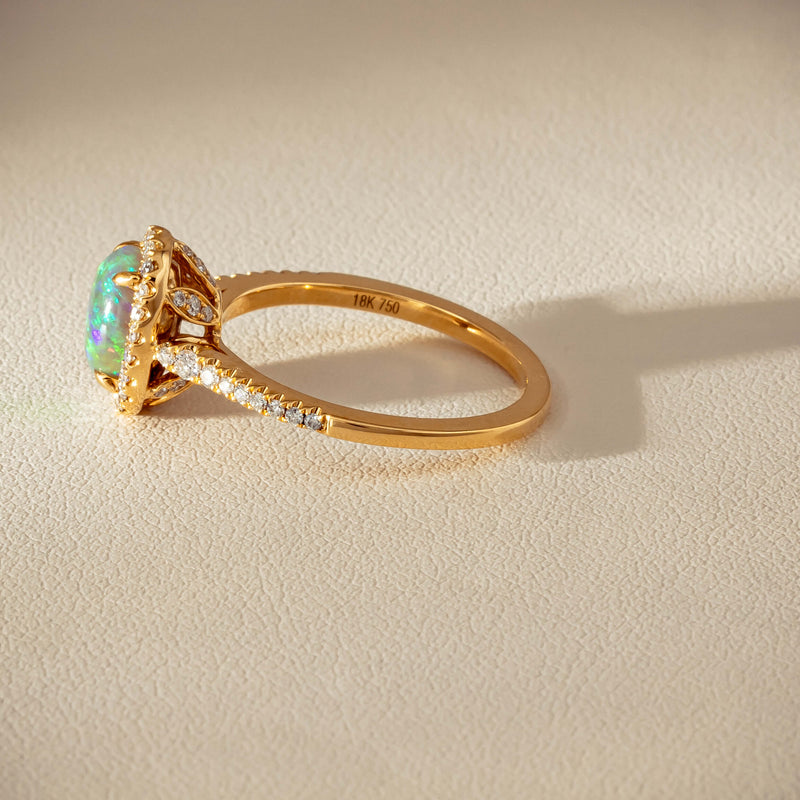 18ct Yellow Gold 1.25ct Opal & Diamond Mini Sierra Ring - Ring - Walker & Hall