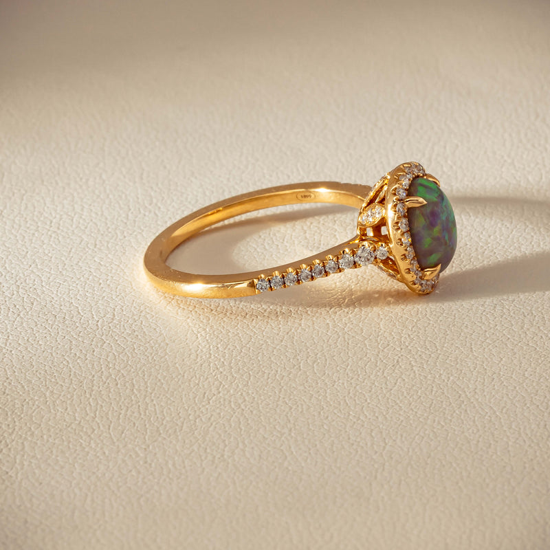 18ct Yellow Gold 1.25ct Opal & Diamond Mini Sierra Ring - Ring - Walker & Hall