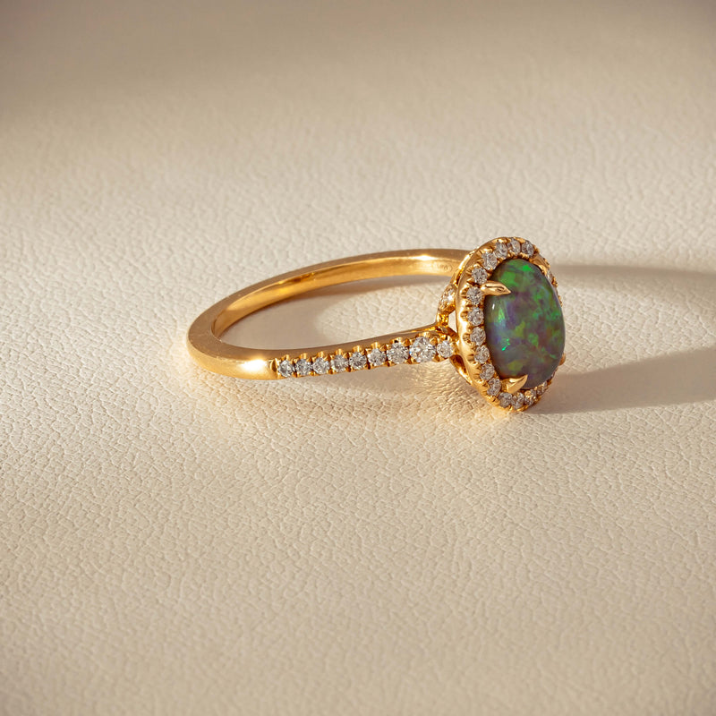 18ct Yellow Gold 1.25ct Opal & Diamond Mini Sierra Ring - Ring - Walker & Hall