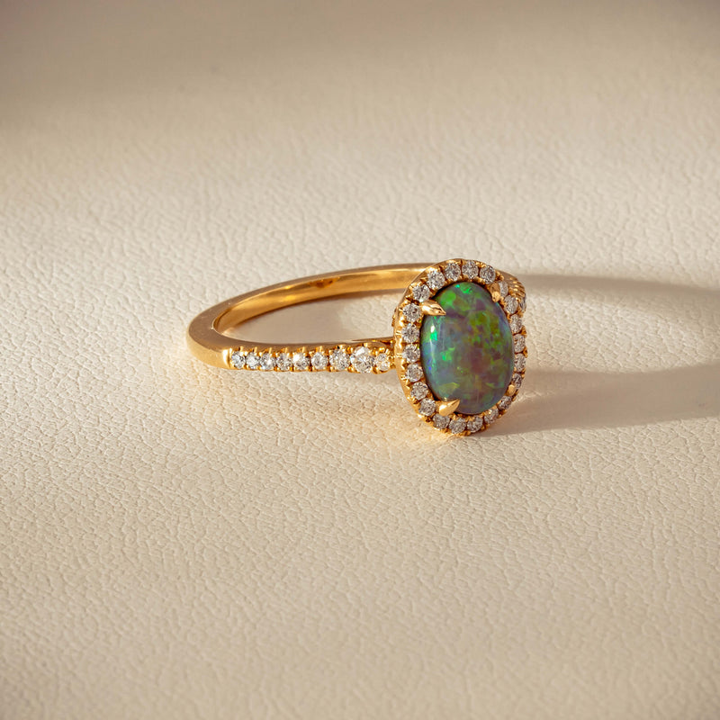 18ct Yellow Gold 1.25ct Opal & Diamond Mini Sierra Ring - Ring - Walker & Hall