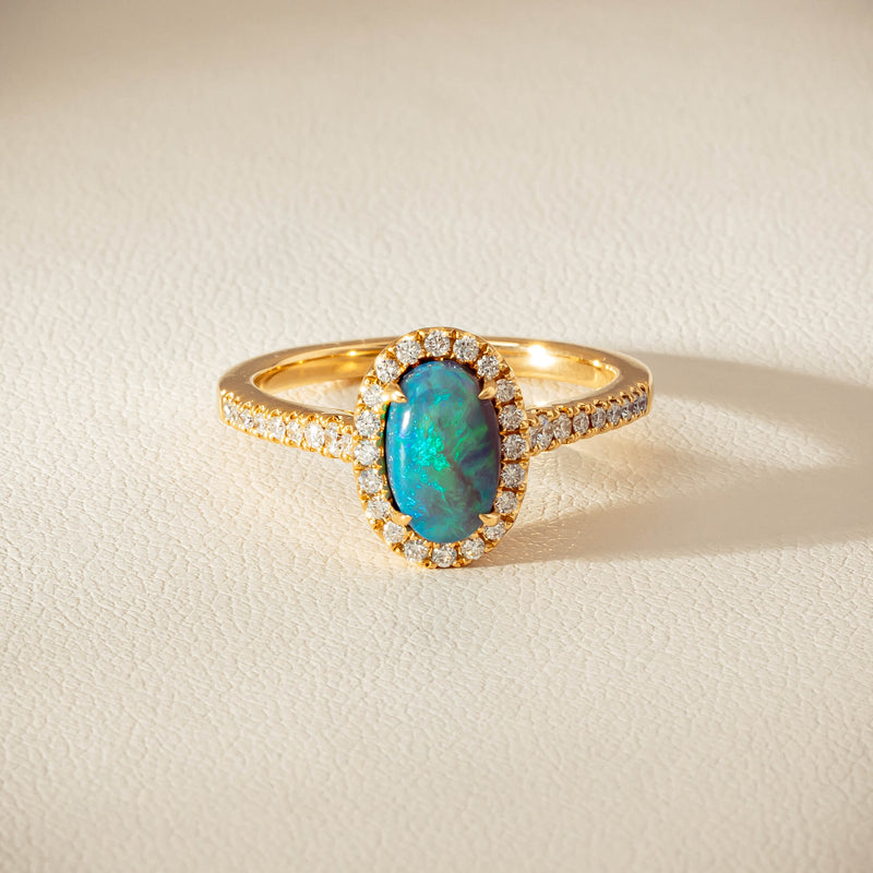 18ct Yellow Gold 1.21ct Opal & Diamond Mini Sierra Ring - Ring - Walker & Hall