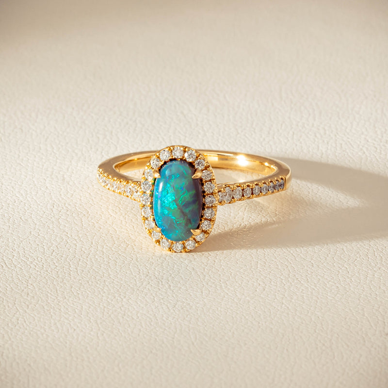 18ct Yellow Gold 1.21ct Opal & Diamond Mini Sierra Ring - Ring - Walker & Hall