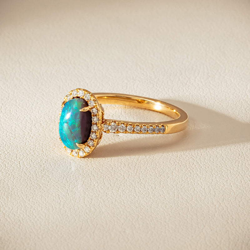 18ct Yellow Gold 1.21ct Opal & Diamond Mini Sierra Ring - Ring - Walker & Hall