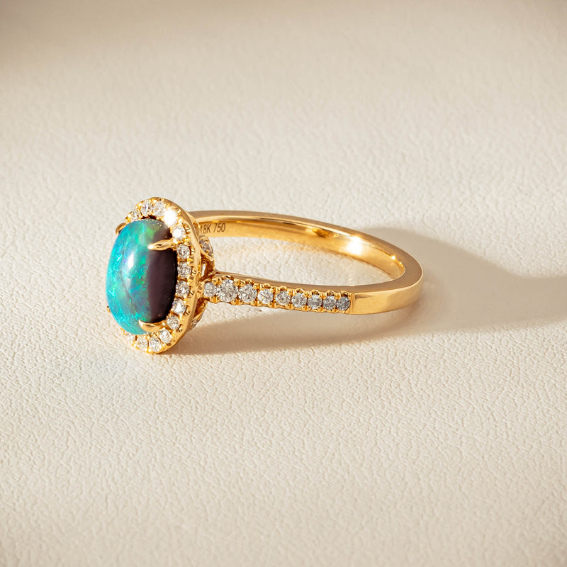 18ct Yellow Gold 1.21ct Opal & Diamond Mini Sierra Ring - Ring - Walker & Hall