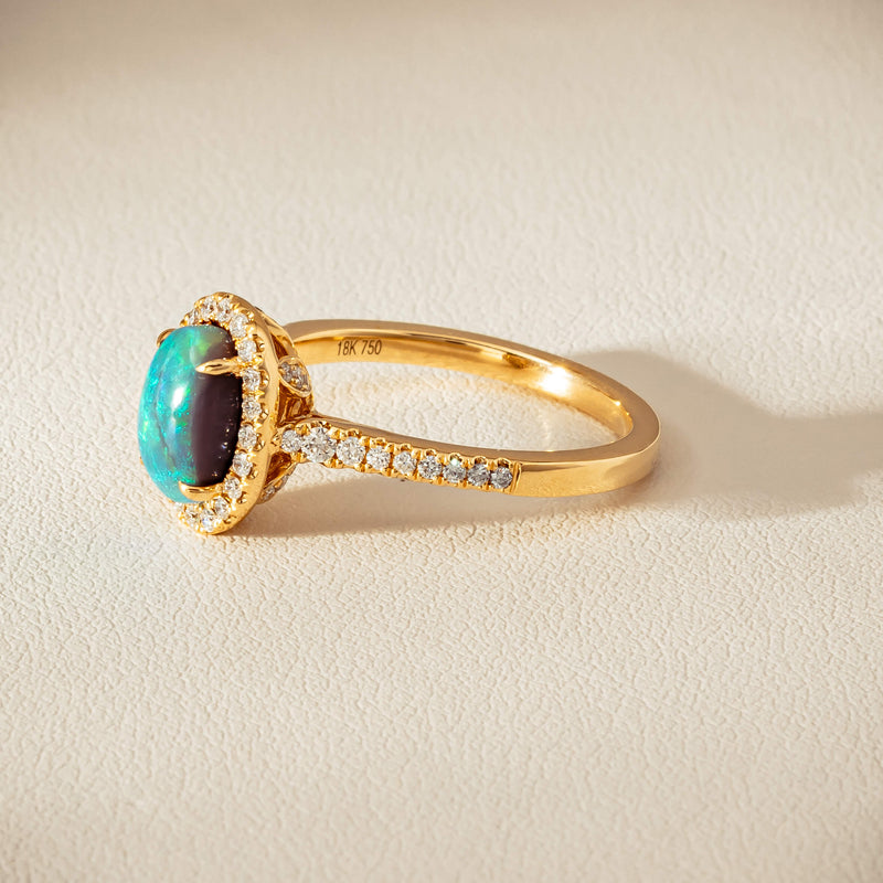 18ct Yellow Gold 1.21ct Opal & Diamond Mini Sierra Ring - Ring - Walker & Hall