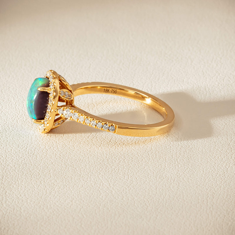 18ct Yellow Gold 1.21ct Opal & Diamond Mini Sierra Ring - Ring - Walker & Hall