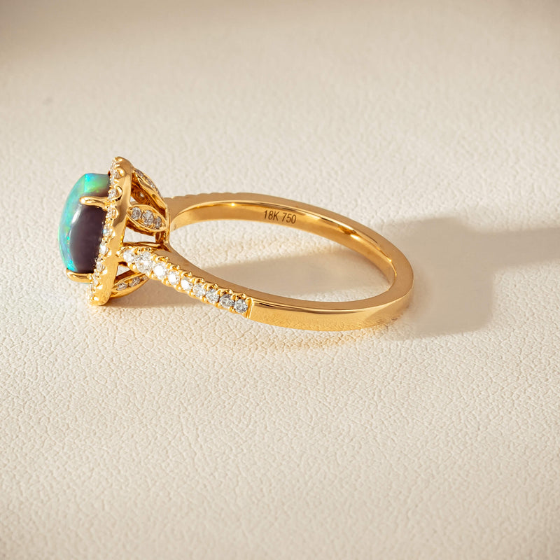 18ct Yellow Gold 1.21ct Opal & Diamond Mini Sierra Ring - Ring - Walker & Hall