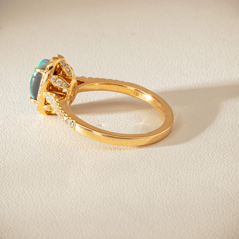 18ct Yellow Gold 1.21ct Opal & Diamond Mini Sierra Ring - Ring - Walker & Hall