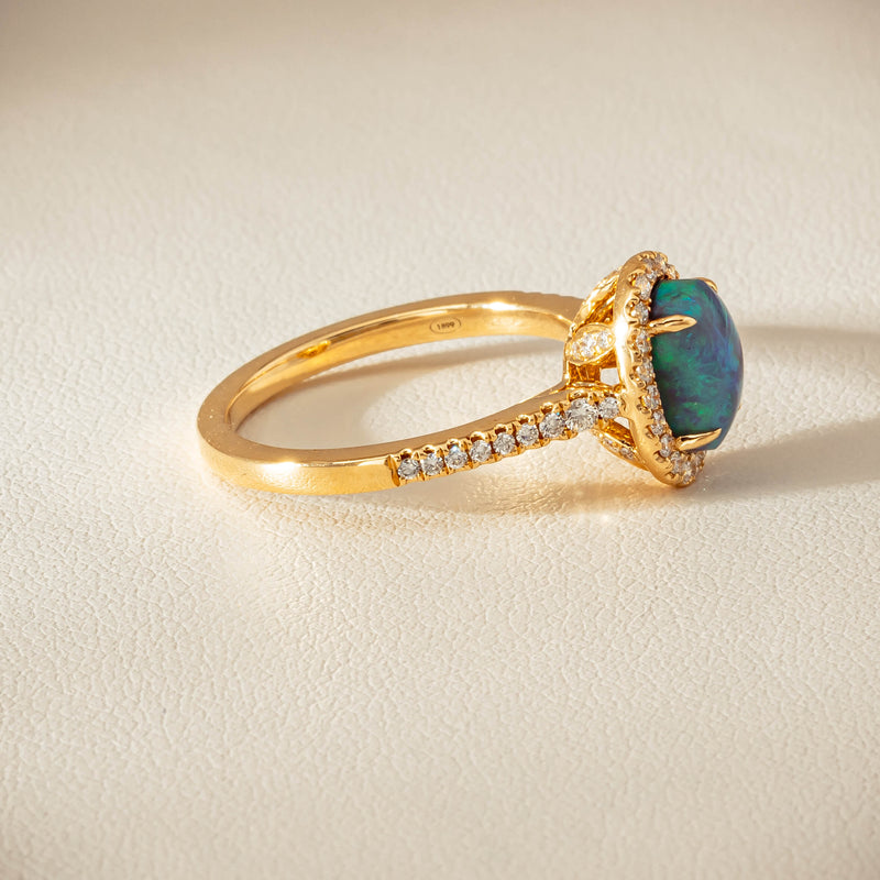 18ct Yellow Gold 1.21ct Opal & Diamond Mini Sierra Ring - Ring - Walker & Hall