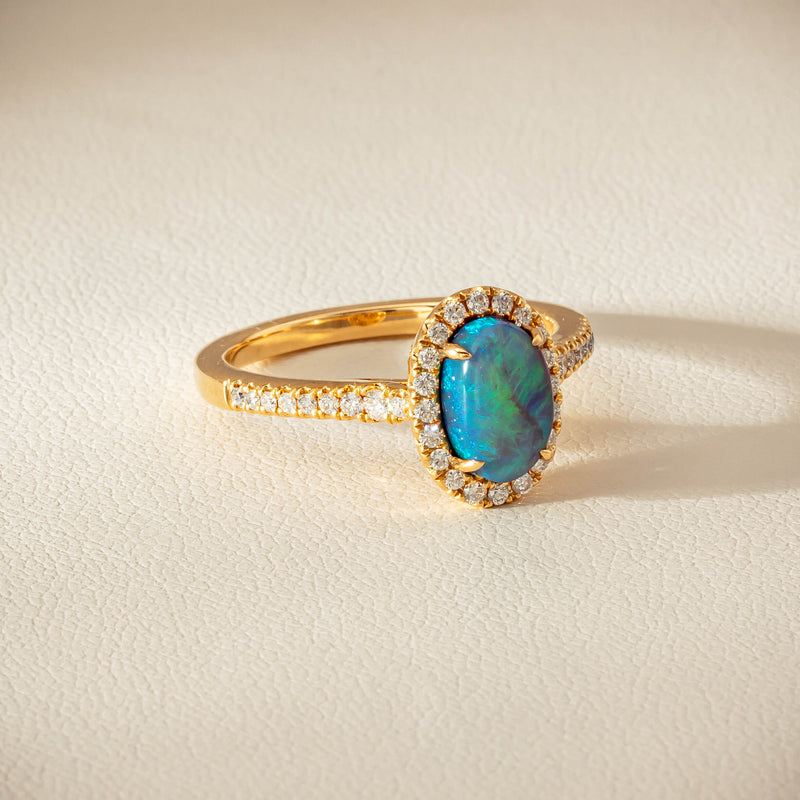 18ct Yellow Gold 1.21ct Opal & Diamond Mini Sierra Ring - Ring - Walker & Hall