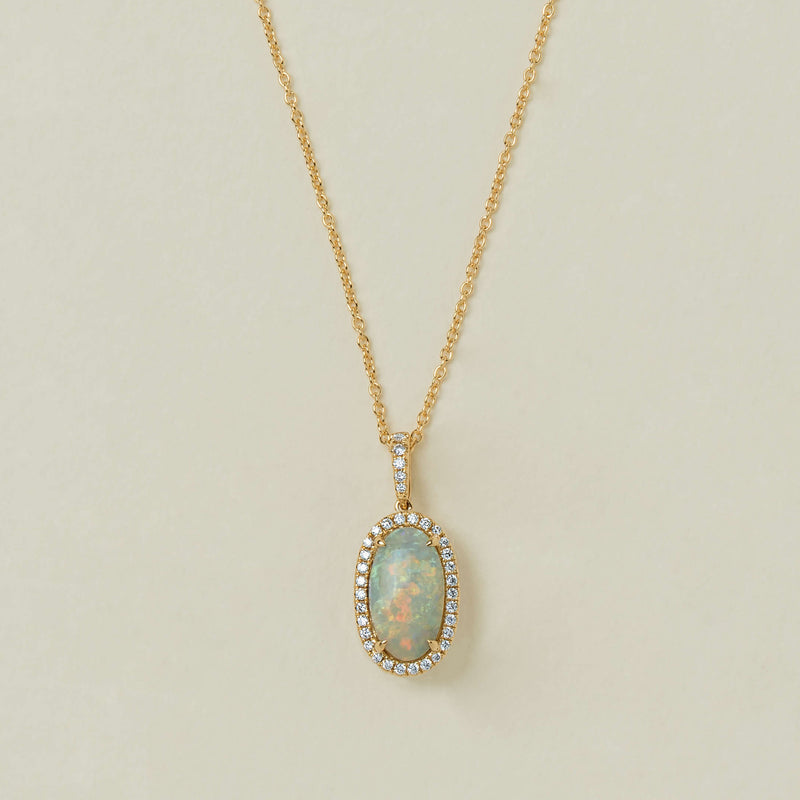 18ct Yellow Gold 1.95ct Opal & Diamond Sierra Pendant - Necklace - Walker & Hall