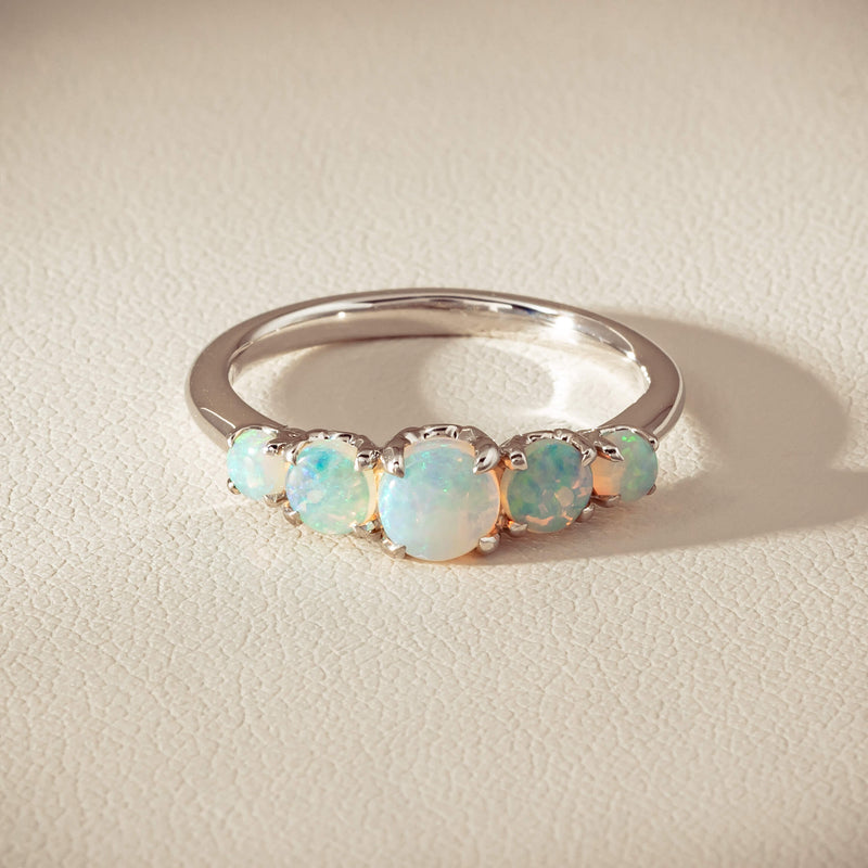18ct White Gold Five Stone Opal Octavia Ring - Ring - Walker & Hall