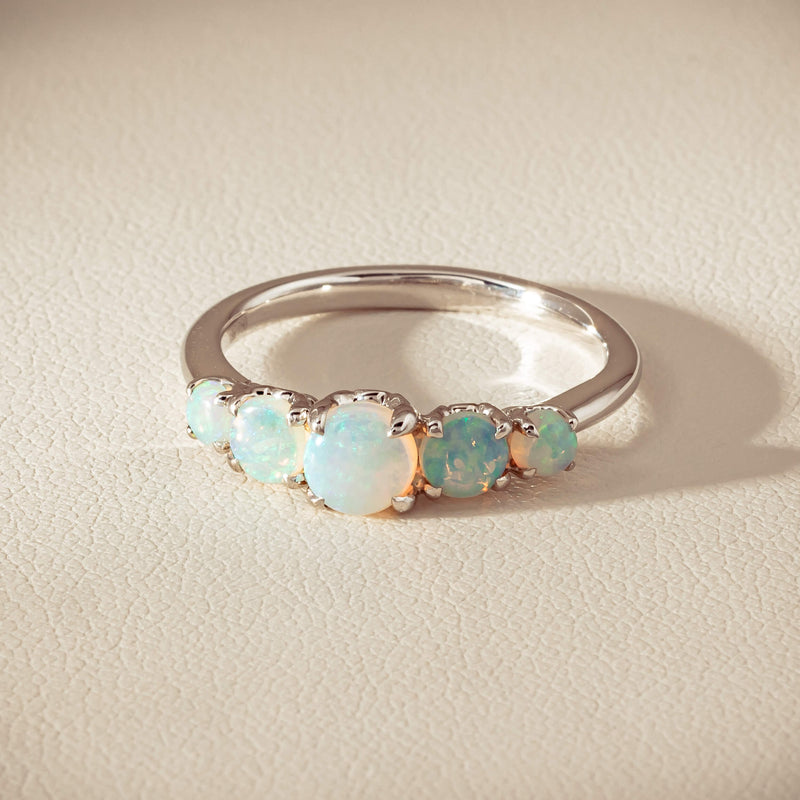 18ct White Gold Five Stone Opal Octavia Ring - Ring - Walker & Hall