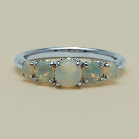 18ct White Gold Five Stone Opal Octavia Ring - Ring - Walker & Hall