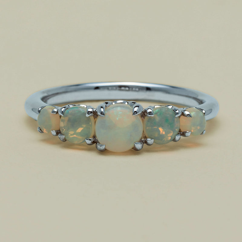 18ct White Gold Five Stone Opal Octavia Ring - Ring - Walker & Hall