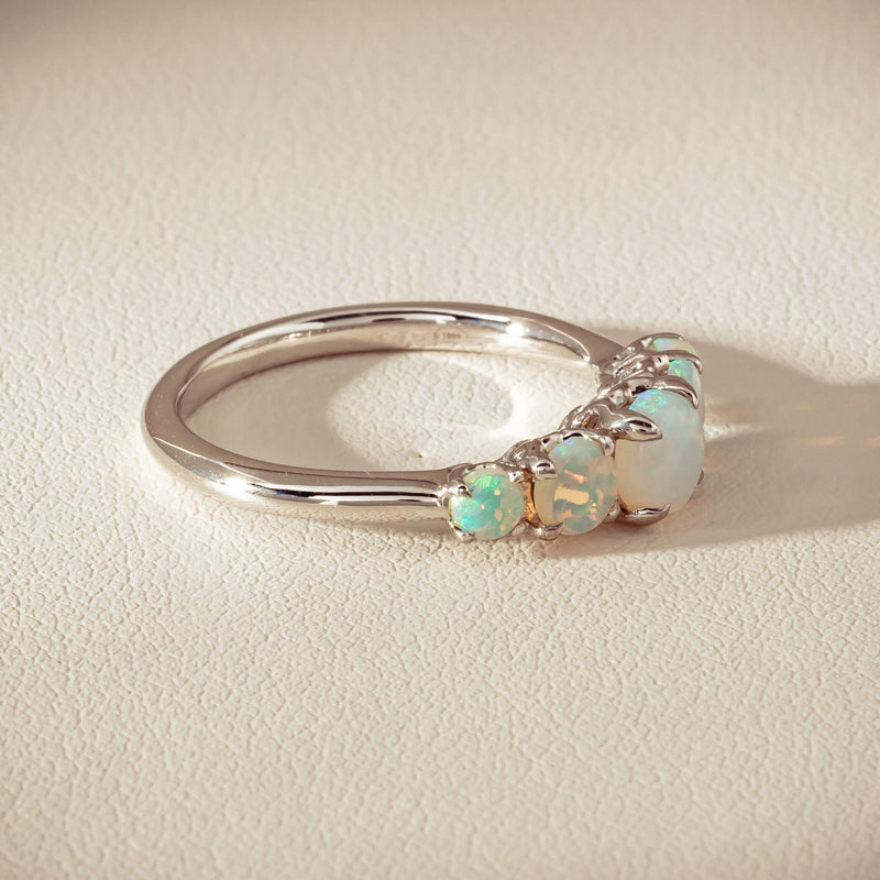 18ct White Gold Five Stone Opal Octavia Ring - Ring - Walker & Hall