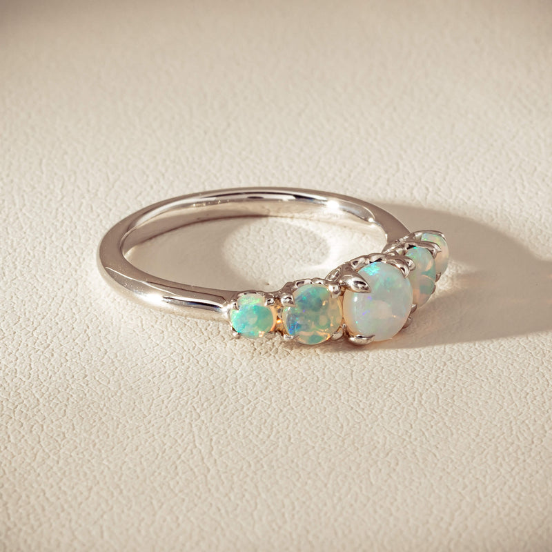 18ct White Gold Five Stone Opal Octavia Ring - Ring - Walker & Hall