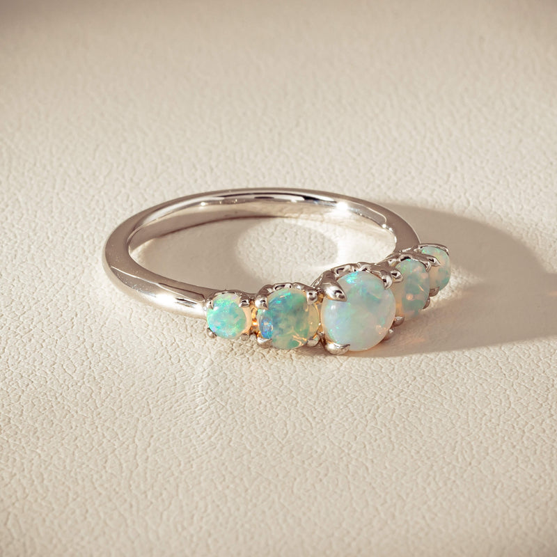 18ct White Gold Five Stone Opal Octavia Ring - Ring - Walker & Hall
