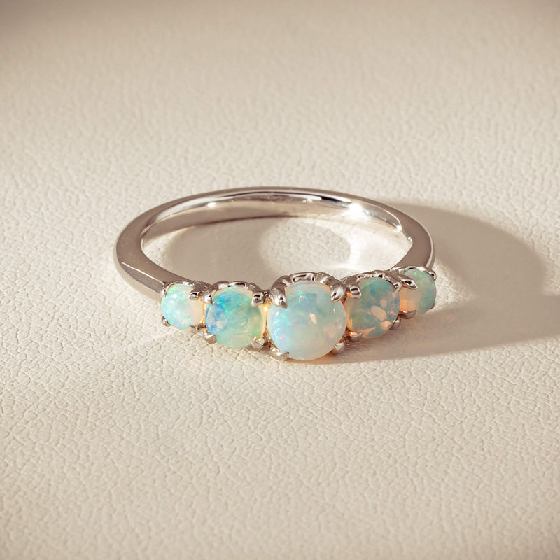 18ct White Gold Five Stone Opal Octavia Ring - Ring - Walker & Hall