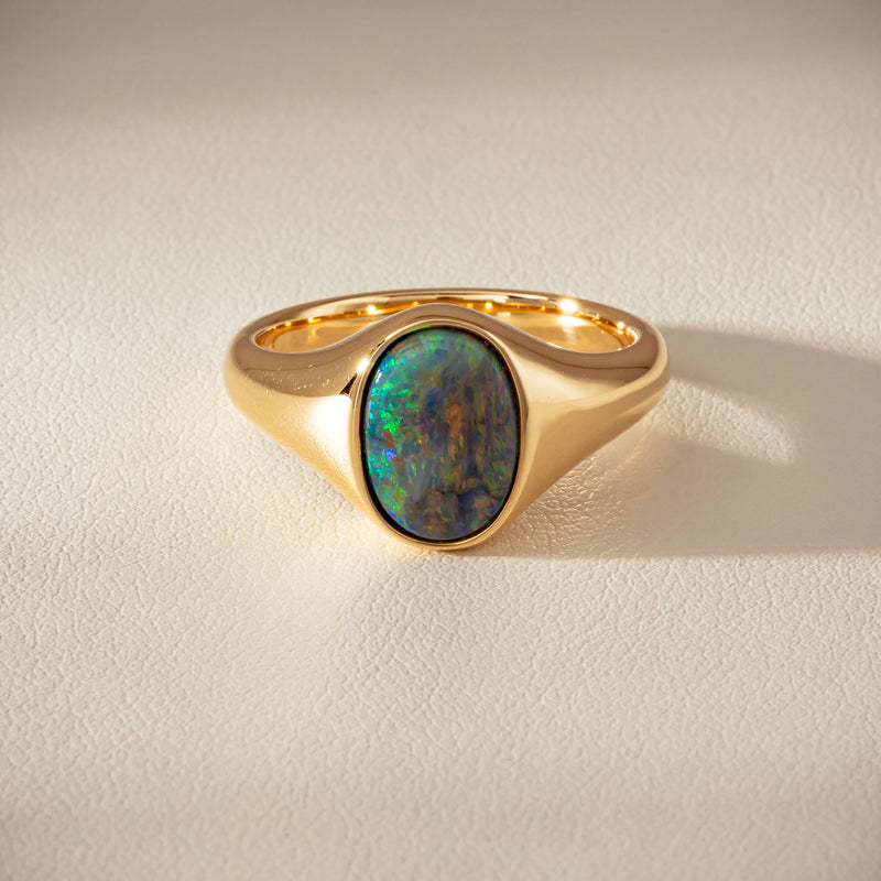 18ct Yellow Gold 2.11ct Opal Mens Signet Ring - Ring - Walker & Hall