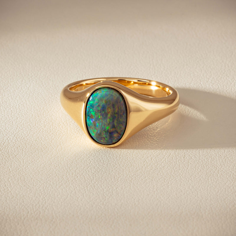 18ct Yellow Gold 2.11ct Opal Mens Signet Ring - Ring - Walker & Hall
