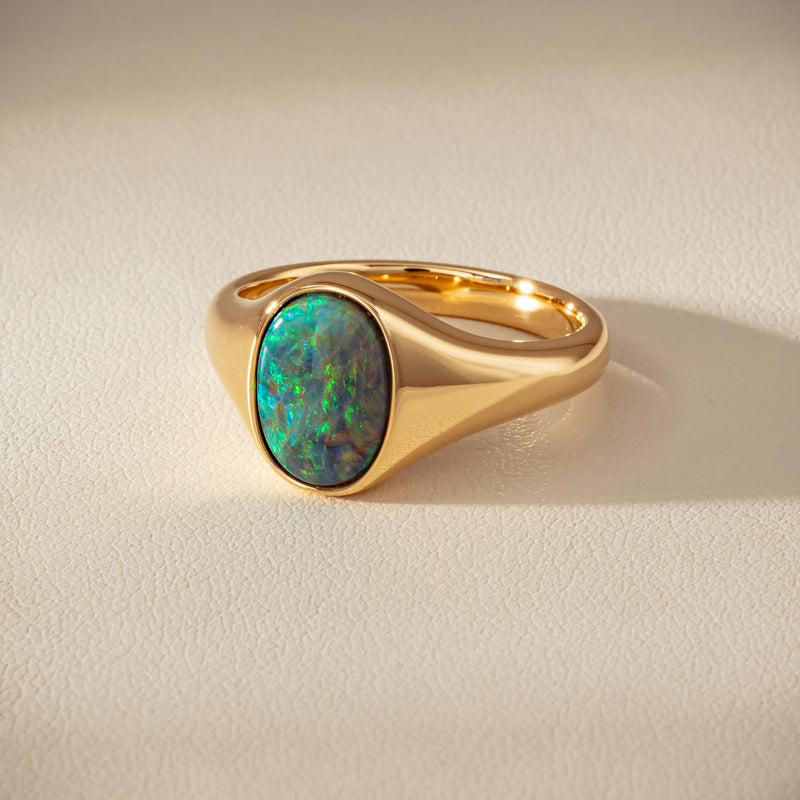 18ct Yellow Gold 2.11ct Opal Mens Signet Ring - Ring - Walker & Hall