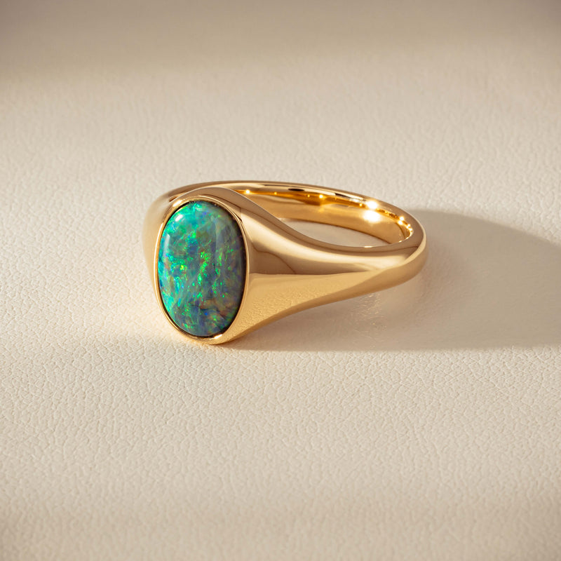 18ct Yellow Gold 2.11ct Opal Mens Signet Ring - Ring - Walker & Hall