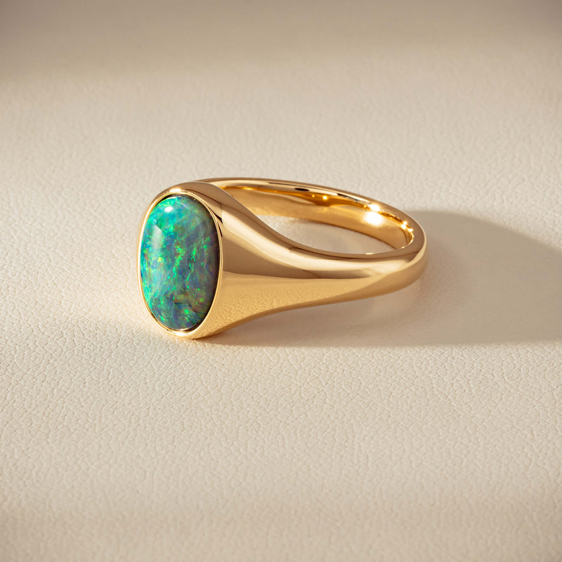 18ct Yellow Gold 2.11ct Opal Mens Signet Ring - Ring - Walker & Hall