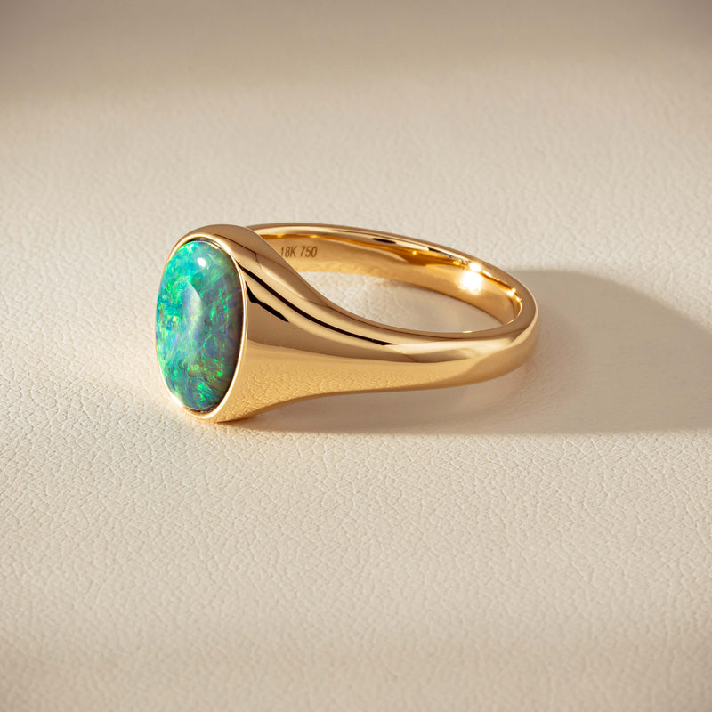 18ct Yellow Gold 2.11ct Opal Mens Signet Ring - Ring - Walker & Hall