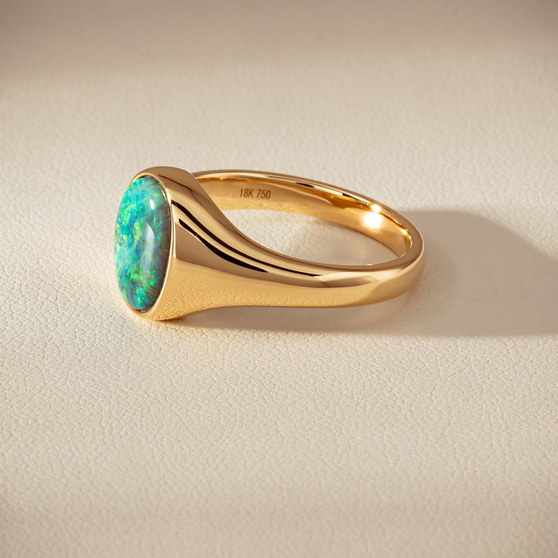 18ct Yellow Gold 2.11ct Opal Mens Signet Ring - Ring - Walker & Hall