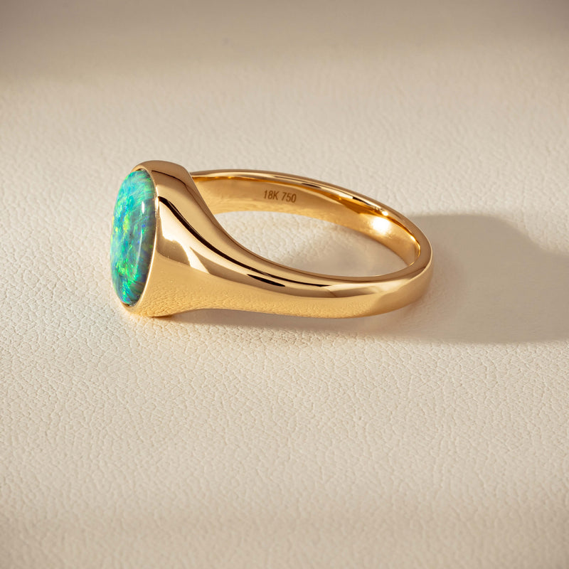 18ct Yellow Gold 2.11ct Opal Mens Signet Ring - Ring - Walker & Hall