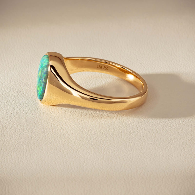 18ct Yellow Gold 2.11ct Opal Mens Signet Ring - Ring - Walker & Hall