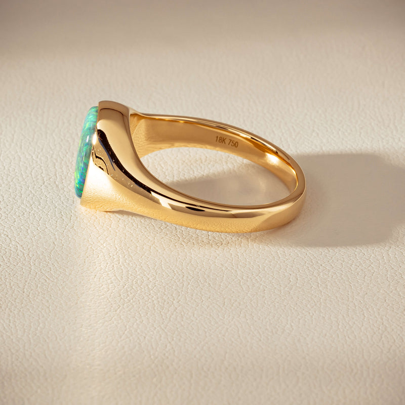 18ct Yellow Gold 2.11ct Opal Mens Signet Ring - Ring - Walker & Hall