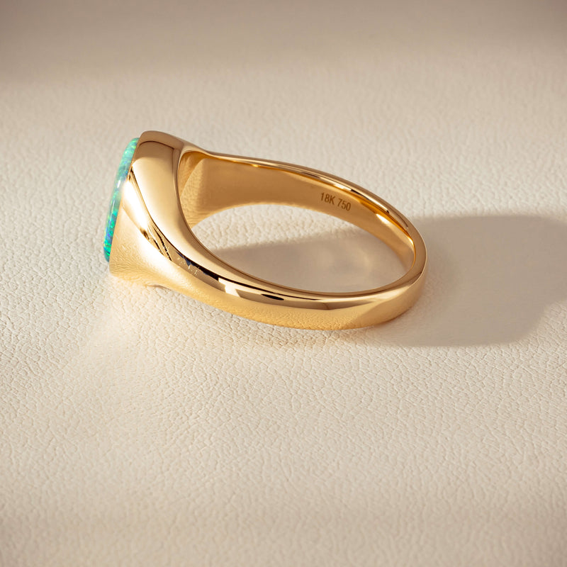 18ct Yellow Gold 2.11ct Opal Mens Signet Ring - Ring - Walker & Hall