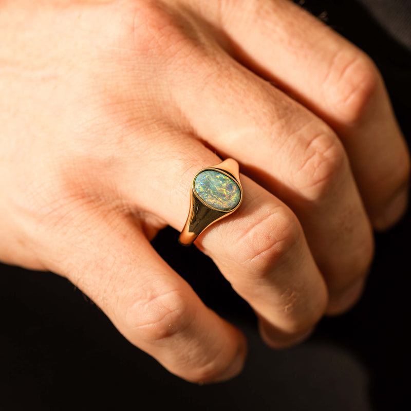 18ct Yellow Gold 2.11ct Opal Mens Signet Ring - Ring - Walker & Hall