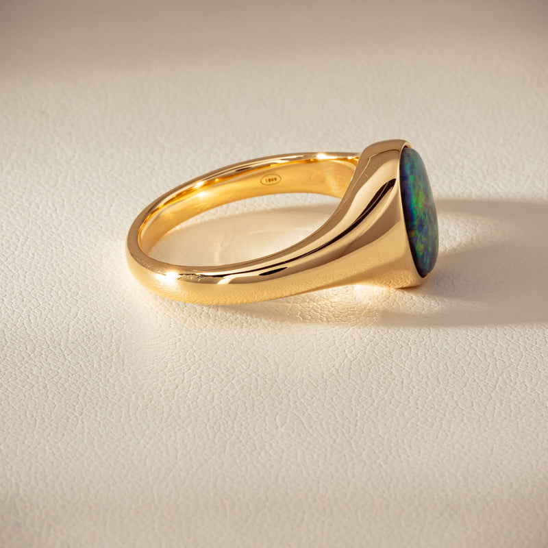 18ct Yellow Gold 2.11ct Opal Mens Signet Ring - Ring - Walker & Hall